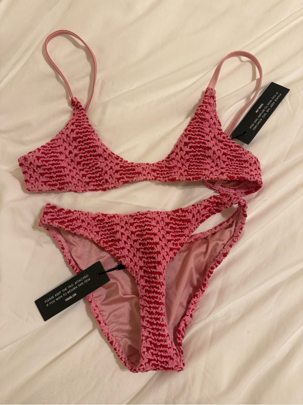 triangl swimwear Pink Textured Crochet Bikini Set